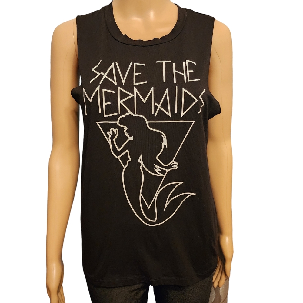 Disney Little Mermaid Black Cutoff Sleeve Tank Top Size S